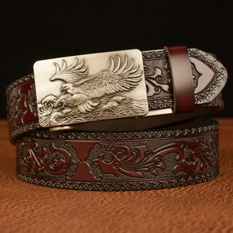 Cinturón de cuero con alas de águila expandidas para hombre