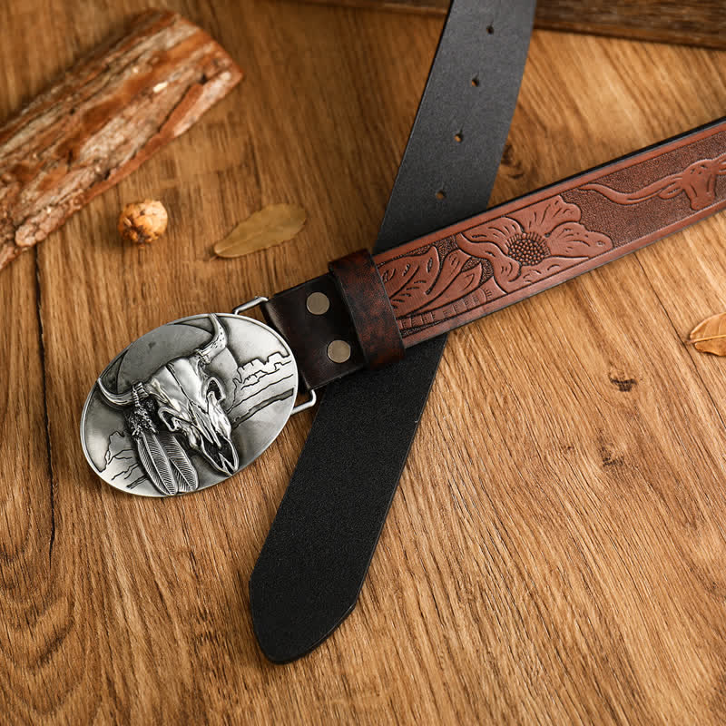 Cinturón de cuero con hebilla de cabeza de toro loco Ethic para hombre