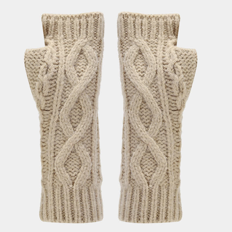 Conjunto de 3 piezas de gorro, bufanda y manoplas sin dedos de punto con cable para mujer