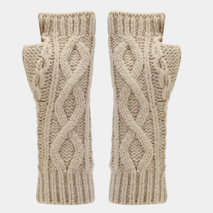 Conjunto de 3 piezas de gorro, bufanda y manoplas sin dedos de punto con cable para mujer