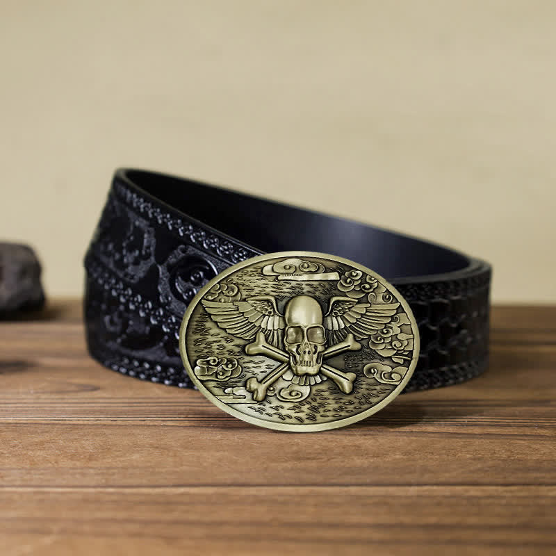 Cinturón de cuero con hebilla para hombre, con diseño creativo de calavera y ángel, para llevar cerveza