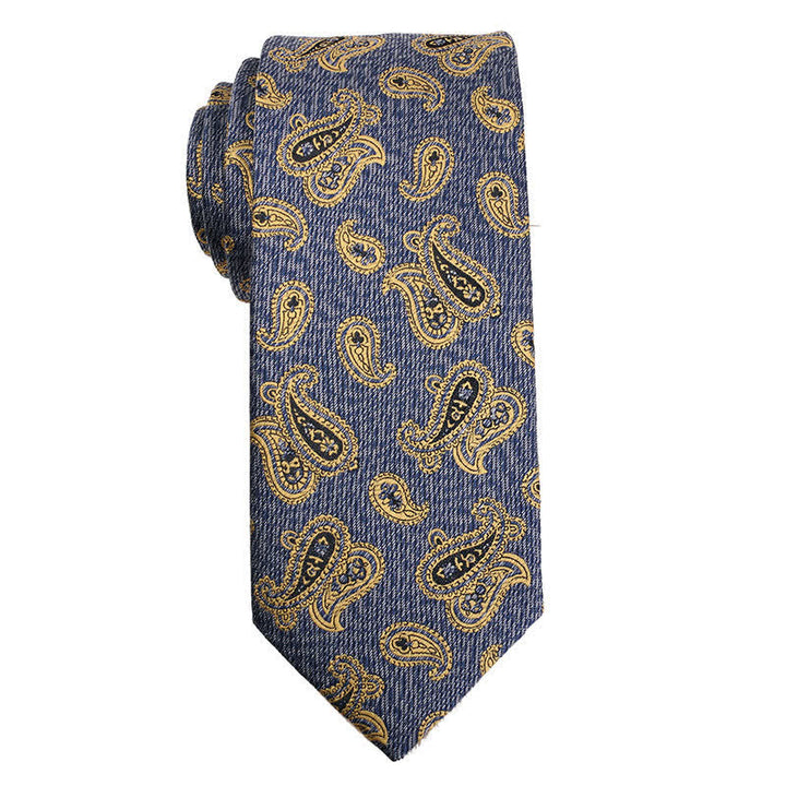 Corbata con estampado floral de cachemira de la serie naranja y dorada para hombre