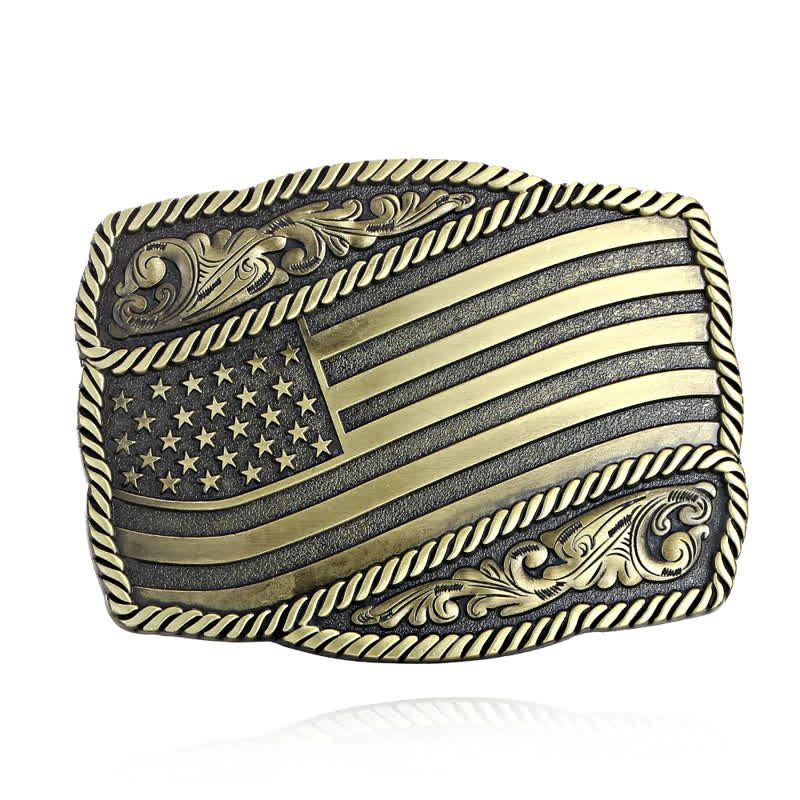Cinturón de cuero con hebilla antigua de la bandera estadounidense para hombre, hecho a mano