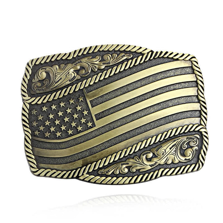 Cinturón de cuero con hebilla antigua de la bandera estadounidense para hombre, hecho a mano