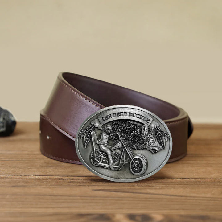 Cinturón de cuero con hebilla para hombre, hecho a mano, con diseño creativo de motocicleta