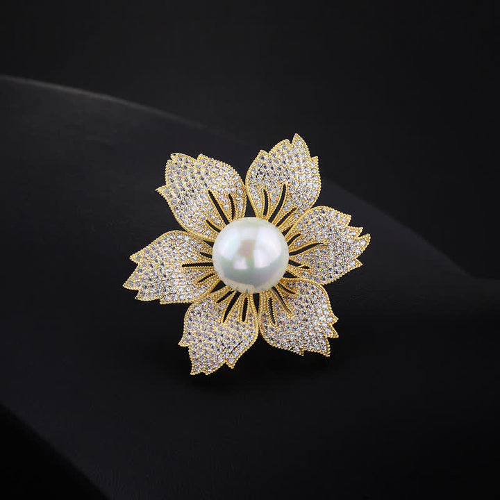 Broche de Bauhinia de lujo con perlas brillantes para mujer
