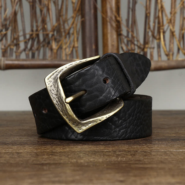 Cinturón de cuero con estampado retro de piel de yak para hombre