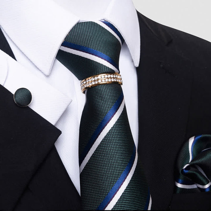 Juego de 4 corbatas a rayas para hombre con anilla para corbata