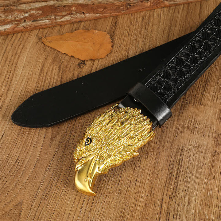Cinturón de cuero estilo occidental con cabeza de águila y buitre realista para hombre