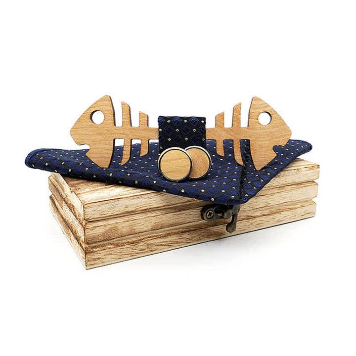 Juego de 3 pajaritas de madera con diseño de espina de pescado para hombre