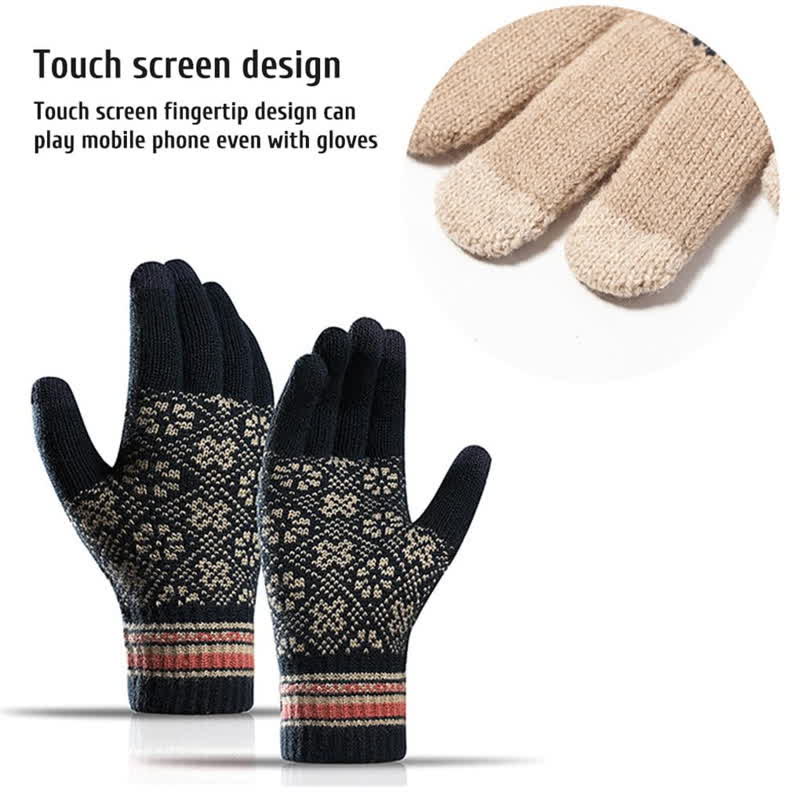 Juego de 3 guantes unisex con pantalla táctil, gorro y bufanda con copos de nieve