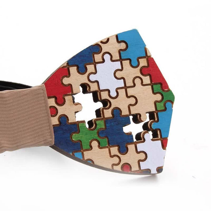 Pajarita de madera con pintura de piezas de rompecabezas para hombre