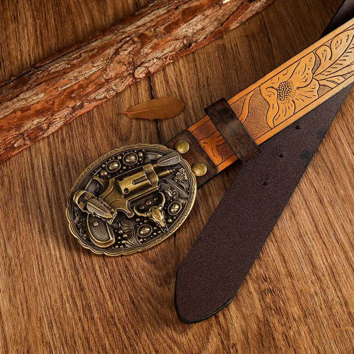 Cinturón de cuero estilo retro clásico con diseño de pistola para hombre