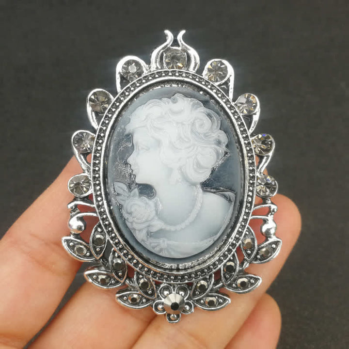 Broche de hojas con silueta de camafeo victoriano para mujer