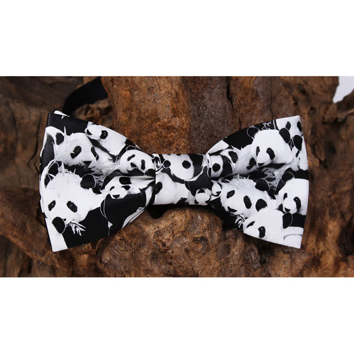 Pajarita de piel de panda en blanco y negro para hombre