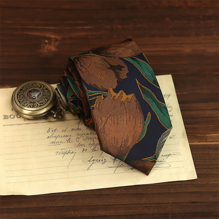 Elegante corbata con estampado floral y tulipanes para hombre de Navy & Peru