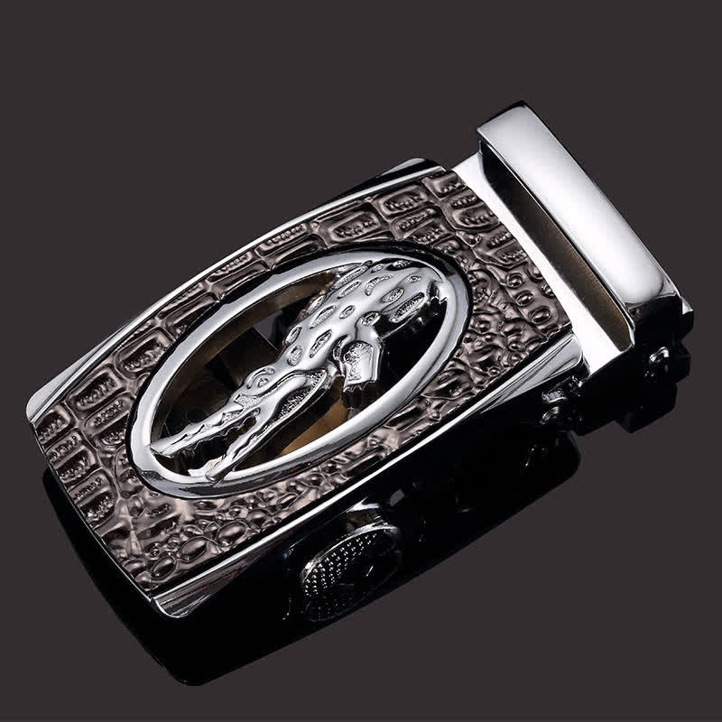 Cinturón de piel con hebilla automática de cocodrilo hueco para hombre hecho a mano