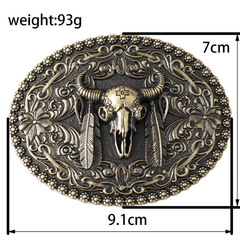 Cinturón de cuero para jeans con pluma grabada de toro para hombre