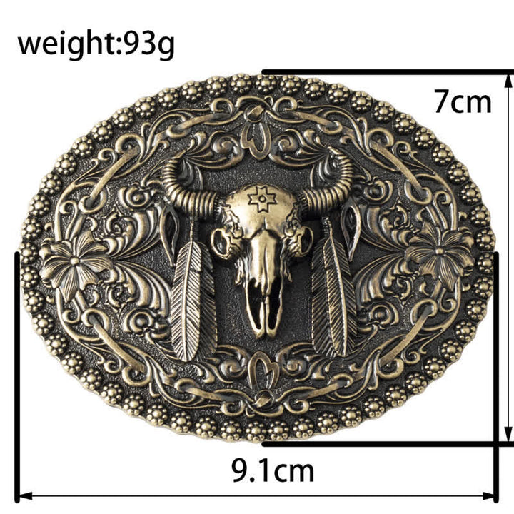 Cinturón de cuero para jeans con pluma grabada de toro para hombre