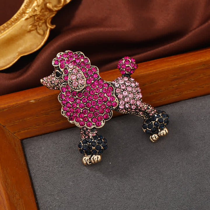 Broche de perro caniche con diamantes de imitación para mujer