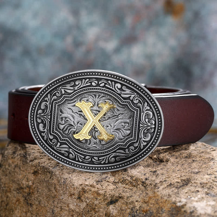 Cinturón de cuero unisex con hebilla y relieve de letras iniciales de hip hop, ideal para hacer uno mismo