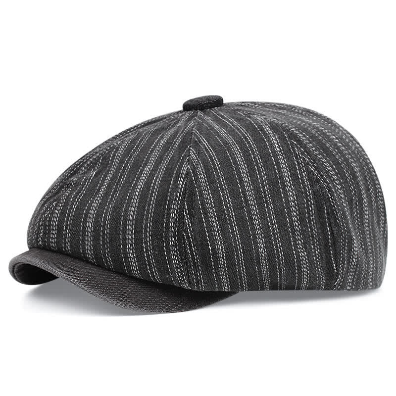 Gorra de boina de vendedor de periódicos octogonal a rayas de moda