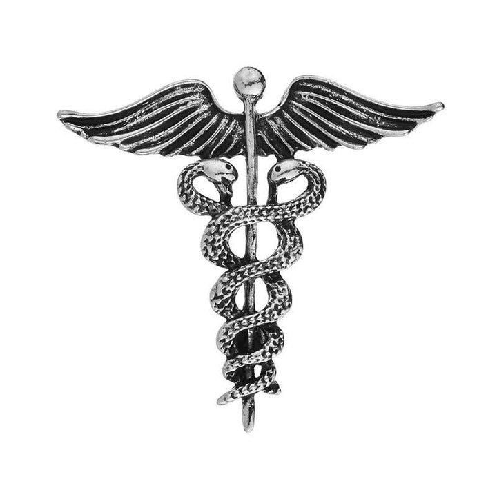 Broche de serpiente doble con caduceo para hombre