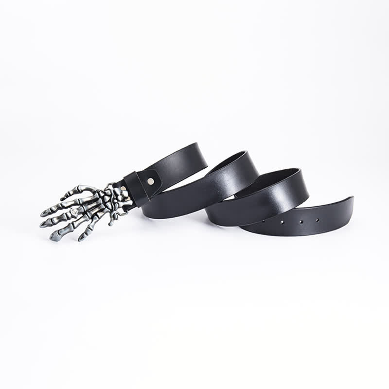 Cinturón de cuero con diseño de mano de esqueleto estilo rock punk para hombre