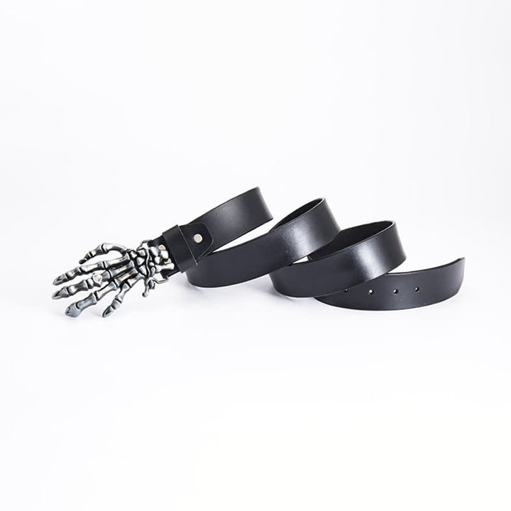 Cinturón de cuero con diseño de mano de esqueleto estilo rock punk para hombre