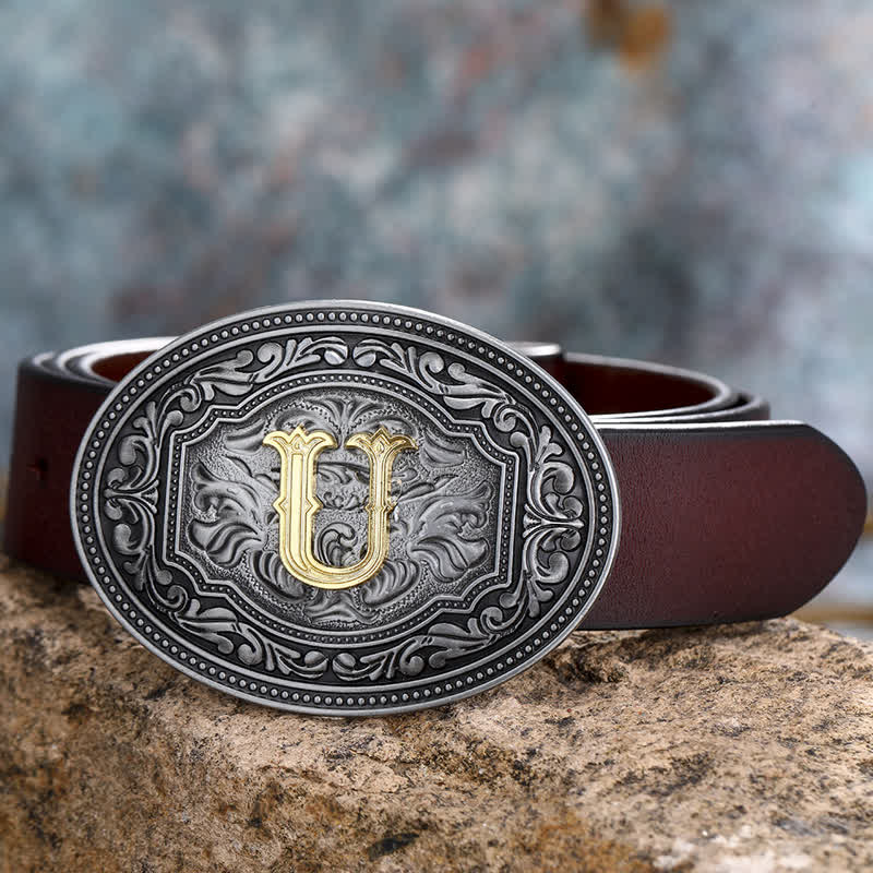 Cinturón de cuero unisex con hebilla y relieve de letras iniciales de hip hop, ideal para hacer uno mismo