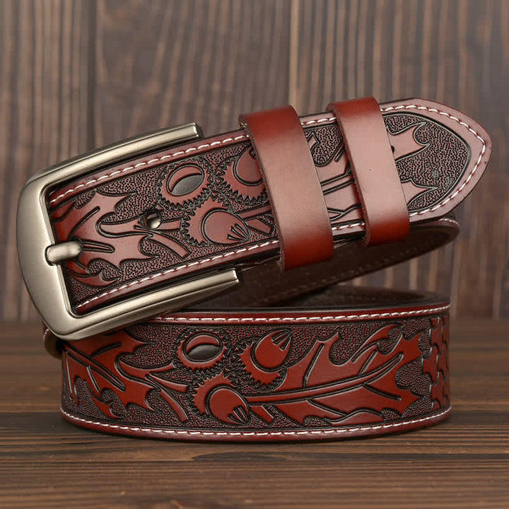 Cinturón de cuero con estampado floral en relieve para hombre