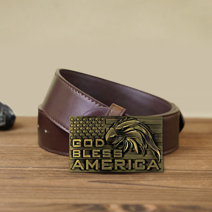 Cinturón de cuero con hebilla de águila God Bless America para hombre, hecho a mano