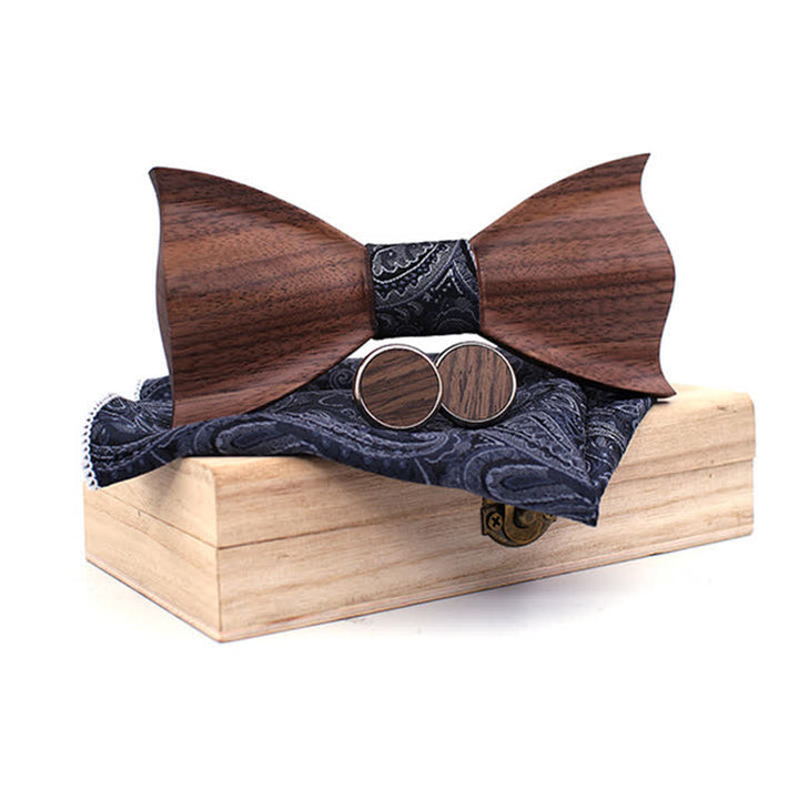 Juego de 3 pajaritas de madera de nogal negro en 3D para hombre