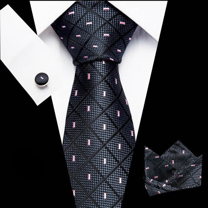 Conjunto de 3 corbatas para hombre con cuadros y lunares en negro y rosa