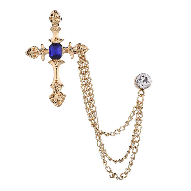 Broche clásico de cadena con cristales en forma de cruz para hombre