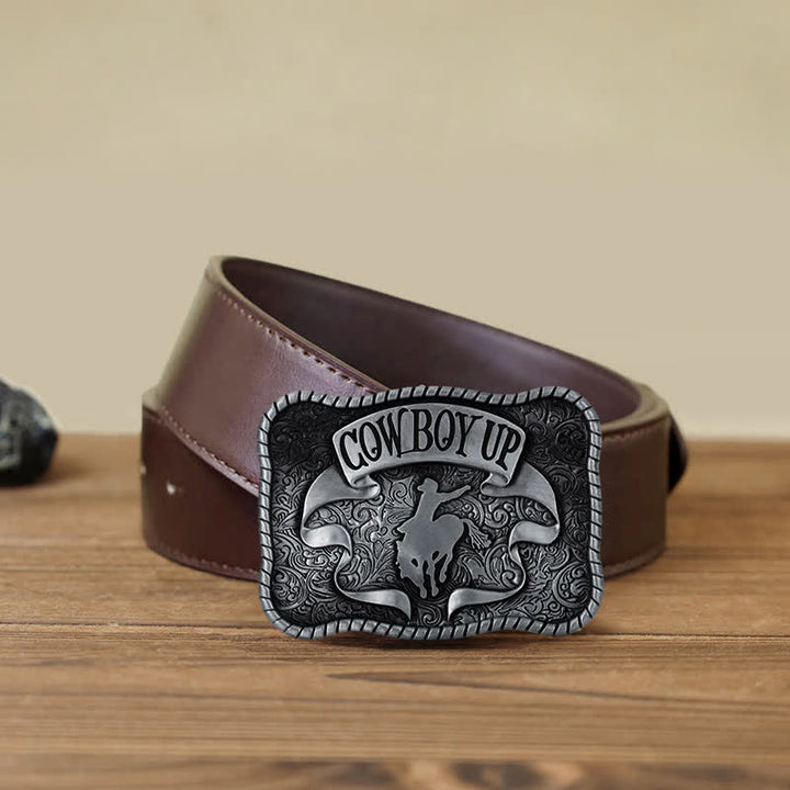 Cinturón de cuero con hebilla de caballo de rodeo para hombre, hecho a mano, con diseño de vaquero