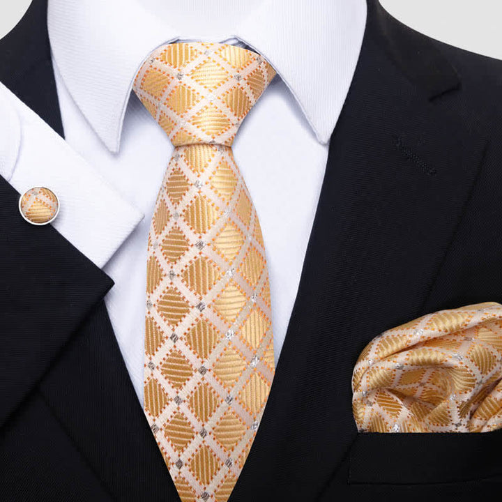 Conjunto de 3 corbatas elegantes a cuadros dorados y beige para hombre
