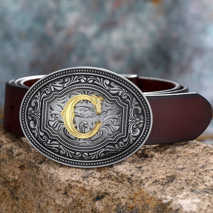 Cinturón de cuero unisex con hebilla y relieve de letras iniciales de hip hop, ideal para hacer uno mismo