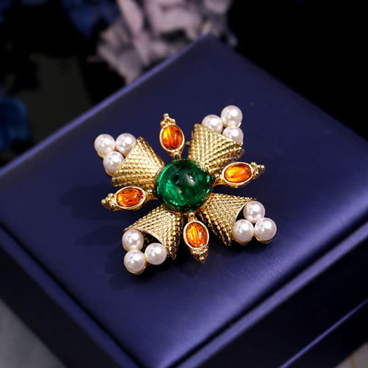 Broche de perla con cruz barroca de emperatriz para mujer