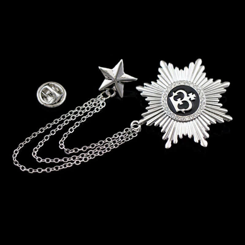 Broche de cadena con corona de estrellas octogonal para hombre