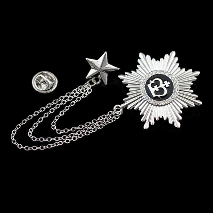 Broche de cadena con corona de estrellas octogonal para hombre