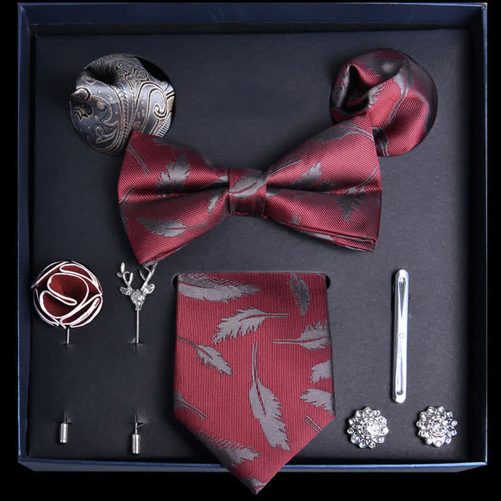 Caja de regalo con 8 pajaritas de moda con hojas y flores de color rojo oscuro