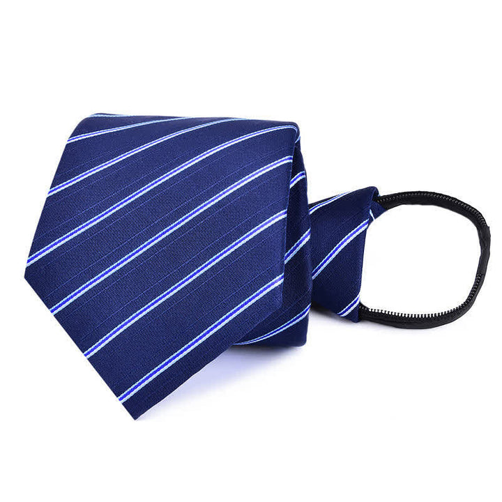 Corbata de negocios con cremallera y rayas a cuadros para hombre - Rayas azul marino y azul - image 8