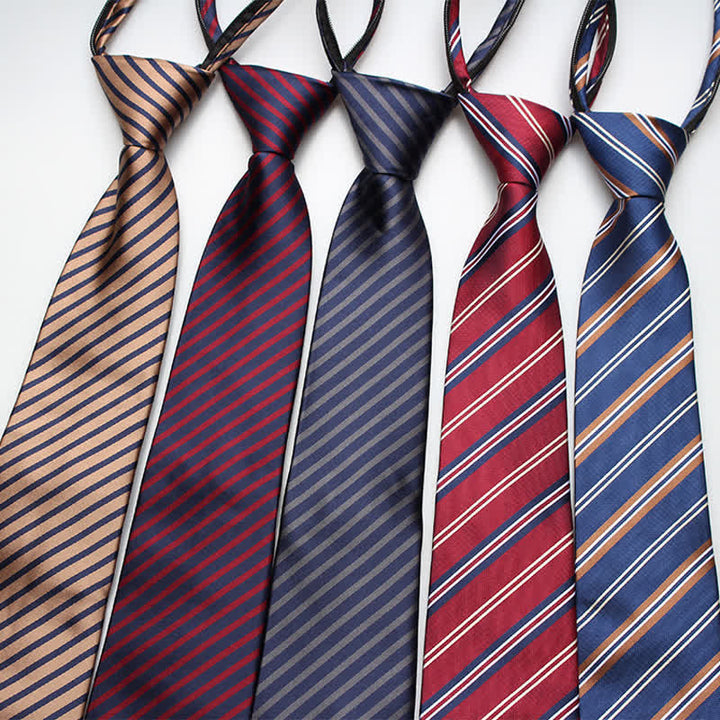 Corbata de rayas con cremallera estilo preppy para hombre