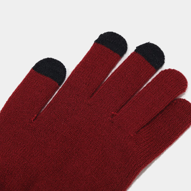 Conjunto de 3 guantes y gorro de punto de sarga gruesa unisex