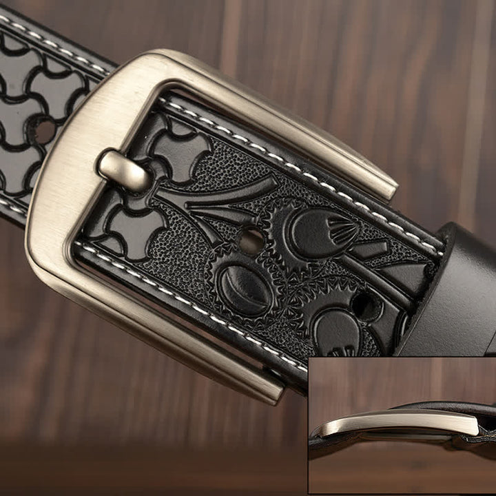 Cinturón de cuero con estampado floral en relieve para hombre
