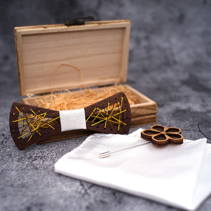 Juego de 3 pajaritas de madera bordadas y tejidas para hombre