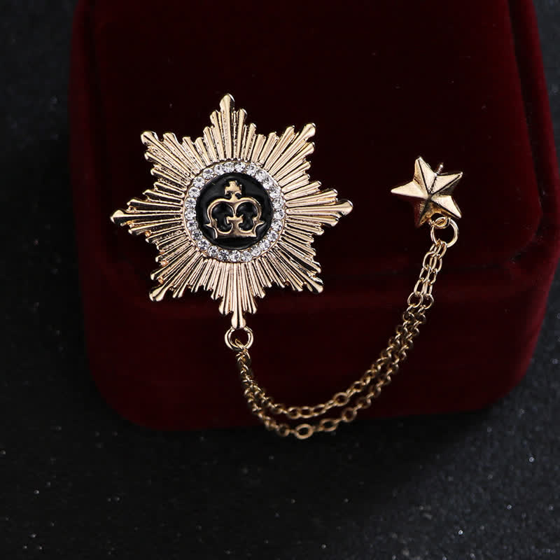 Broche de cadena con corona de estrellas octogonal para hombre