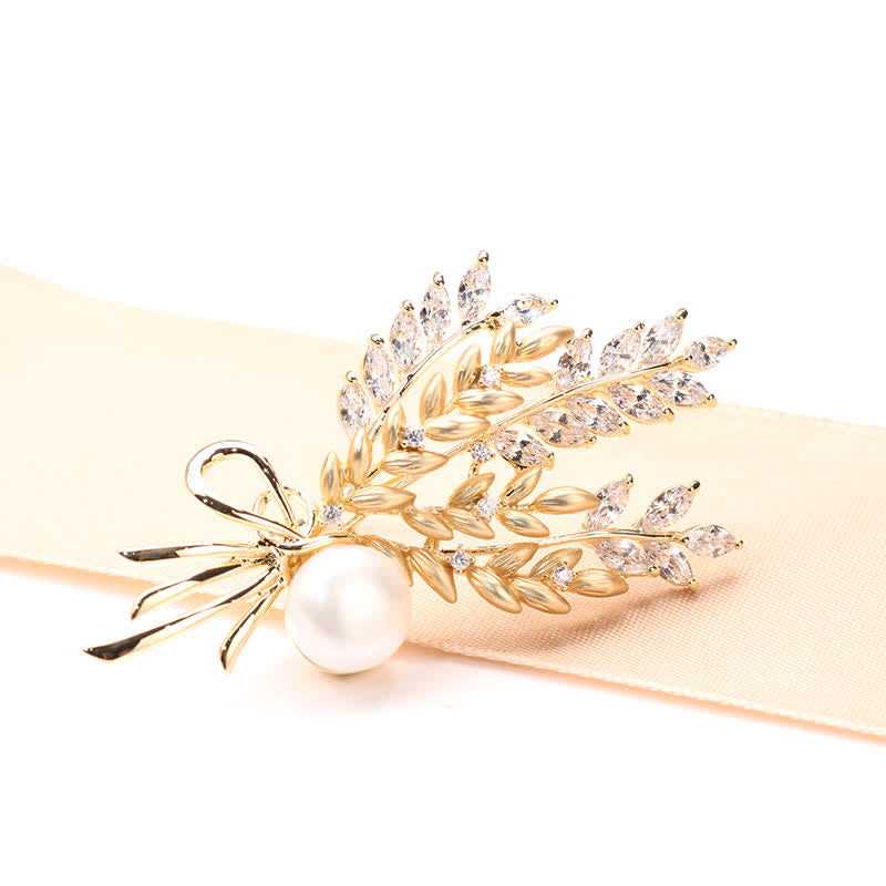 Broche de trigo con circonitas y perlas deslumbrantes para mujer