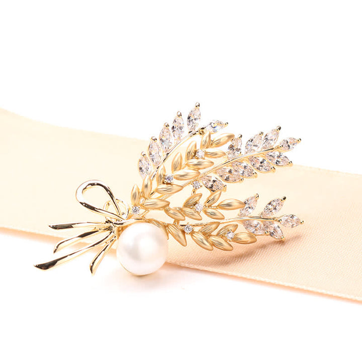 Broche de trigo con circonitas y perlas deslumbrantes para mujer